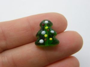 1 Christmas tree bead hand made lamp work glass green CT330