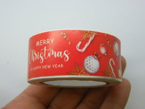 1 Roll Merry Christmas red white 120 stickers 08C