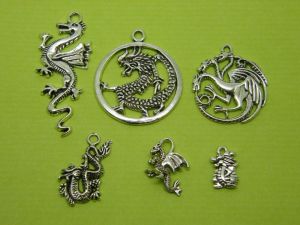The Dragon Collection - 6 antique silver tone charms