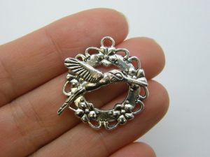 4 Humming bird flower toggle clasps antique silver tone FS89