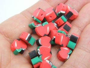 30 Apple fruit beads green red white polymer clay FD277 - SALE 50% OFF