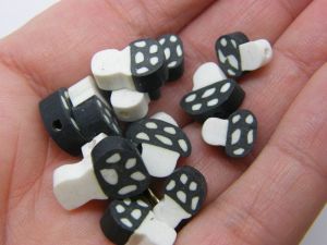 30 Mushroom beads black white polymer clay L175  - SALE 50% OFF