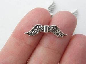 BULK 50 Angel wing spacer beads antique silver tone AW41