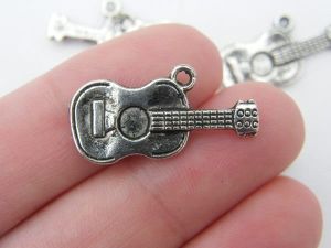 6 Guitar charms antique silver tone  MN23