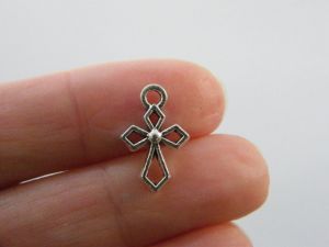 10 Cross charms antique silver tone C37