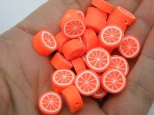 30 Grapefruit - ish beads bright neon orange and white polymer clay beads FD218- SALE 50% OFF