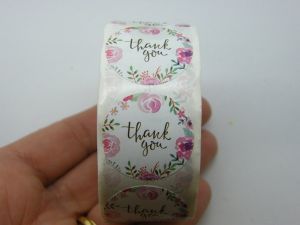 1 Roll thank you roses 500 stickers D05