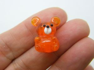 1 Bear bead handmade orange lamp work glass A1115