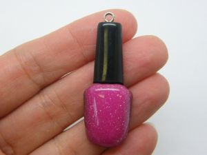 2 Nail polish varnish bottle charms dark pink black resin P375