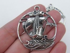 BULK 10 Ship on the high seas pendants antique silver tone TT67