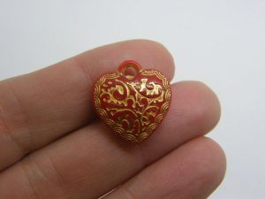 50 Heart pendants red gold acrylic H170