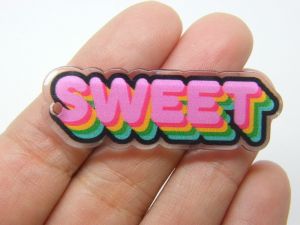 4 Sweet word retro pendants pink clear acrylic M231