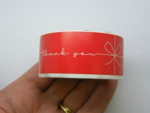 1 Roll 120 Thank you gift ribbon stickers red white A01