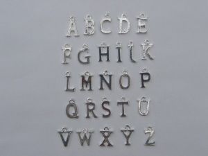 26 Letter whole alphabet charms 15 x 5 - 16 x 11mm silver plated
