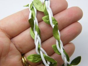 White and green leaves woven cord ST  - SALE 50% OFF