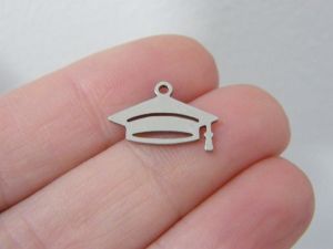 2 Graduation cap charms silver tone stainless steel P762