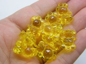 50 Teddy bear pendants faceted transparent yellow acrylic P627