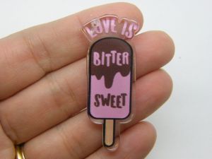 4 Love is bitter sweet ice lolly pendants clear pink brown acrylic M552