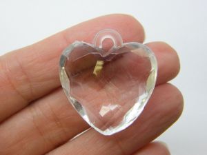 6 Heart pendants  faceted clear acrylic H168