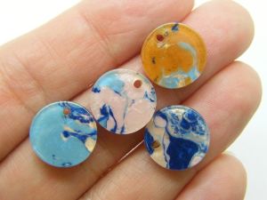 16 Blue pink brown round charms random mixed resin M396