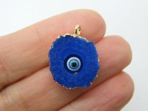 4 Evil eye druzy pendants blue resin I119