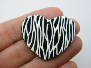 4 Heart pendants black white acrylic H23
