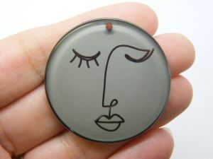 4 Lady woman face pendants grey acrylic P371
