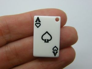 6 Ace of spades playing card charms white resin P265