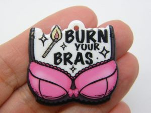 2 Burn your bras pendants black white pink acrylic M348