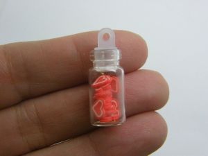 8 Glass bottle red white heart  charms glass polymer clay H221