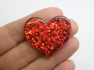 8 Heart glittery embellishment cabochon red resin H237