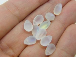 20 Mermaid tears  beads frosted ab white glass FF137