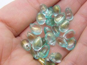 20 Mermaid tears beads turquoise gold dust glass FF345