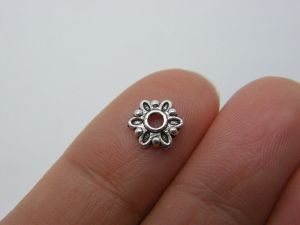 50 Bead caps flower 8mm antique silver tone FS155