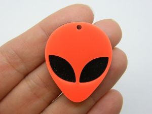 2 Alien pendants neon orange black acrylic P188