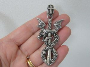 1 Dragon sword pendant antique silver tone stainless steel SW7