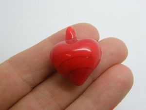 2 Heart pendants hand made lamp work red glass H307
