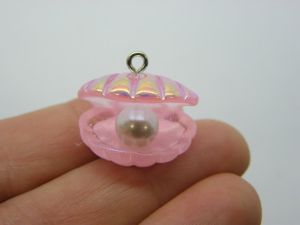 4 Oyster shell pearl charms pink AB resin pendants FF268