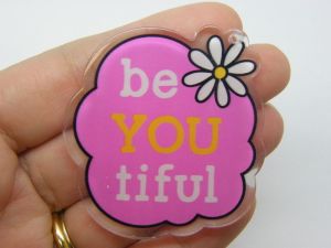 2 Be YOU tiful pendants clear pink white acrylic M197