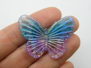 6 Butterfly pendants purple blue acrylic A1017