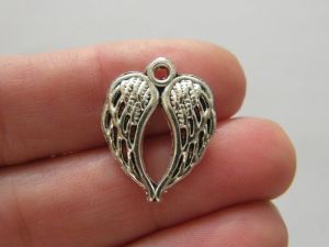 BULK 50 Angel wing charms antique silver tone AW76 