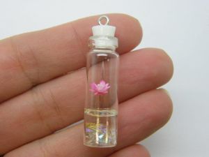 8 Dried flower in a bottle  green pendant glass M15
