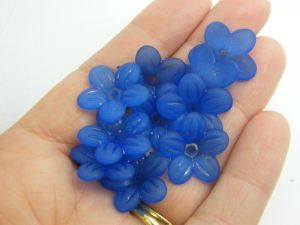 50 Royal blue frosted flower bead caps acrylic FS217