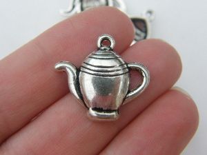 8 Teapot charms antique silver tone FD125