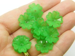 50 Green frosted flower bead caps acrylic FS218 - SALE 50% OFF