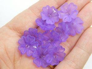 50 Purple frosted flower bead caps acrylic FS220