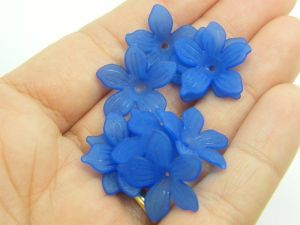 100 Royal blue frosted flower bead caps acrylic FS128