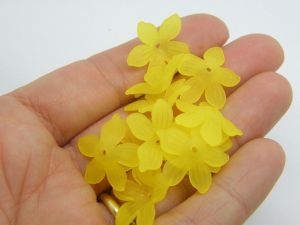 100 Yellow flower bead caps frosted acrylic FS97