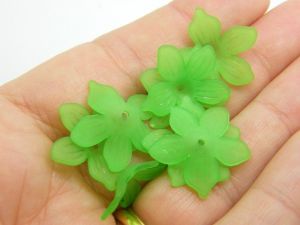 100 Green flower bead caps frosted acrylic FS74