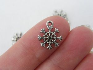 BULK 50 Snowflake Christmas charms antique silver tone SF14  